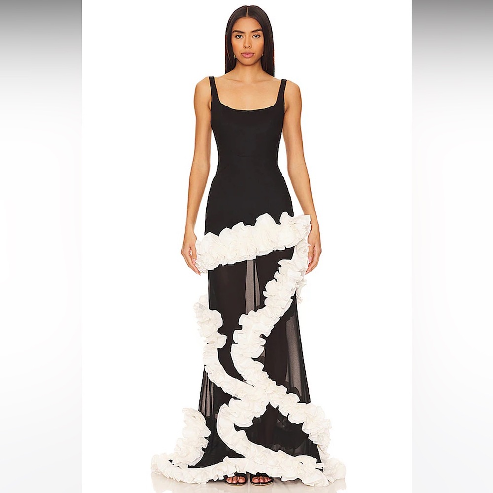NWT! NBD Wisteria Gown in Black & White